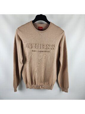 Guess Sweater Mens Medium Tan Stero Emboss Pullover NWT